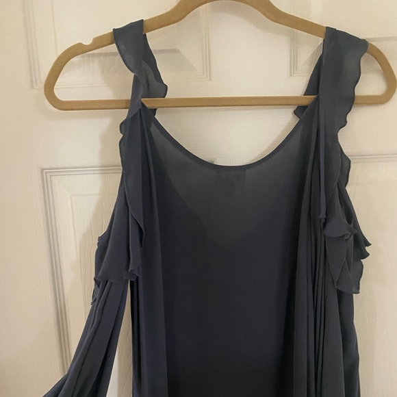 Parker Dark Gray Sheer Blouse Cold Shoulder Flutter Sleeve Size Large - Picture 4 of 5